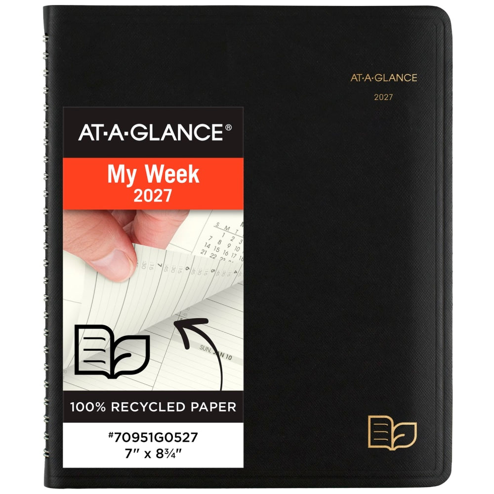 AT-A-GLANCE Recycled 2027 Weekly Monthly Appointment Book Planner, Black, Medium, 7in x 8 3/4in