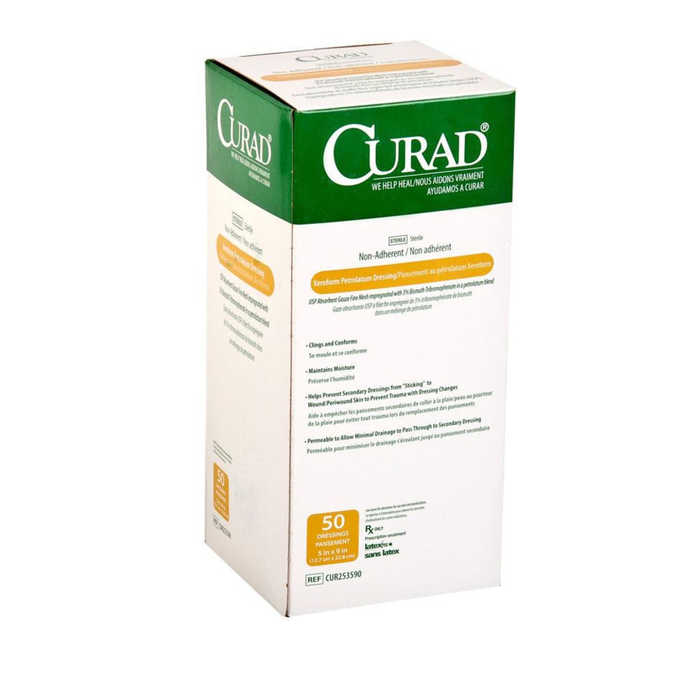 CURAD Sterile Xeroform Gauze, 9in x 5in, White, Pack Of 200