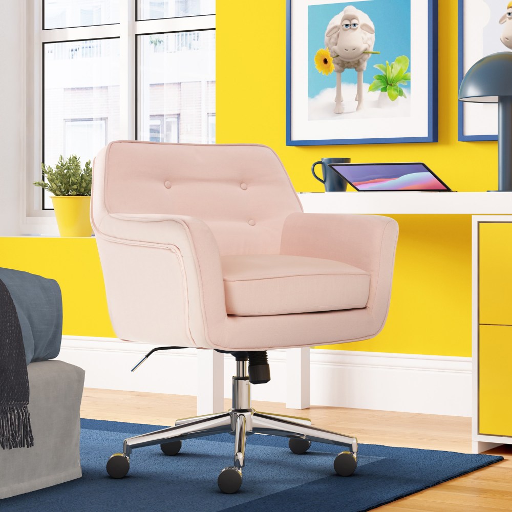 Serta Ashland Home Mid-Back Office Chair, Twill Fabric, Blush Pink/Chrome