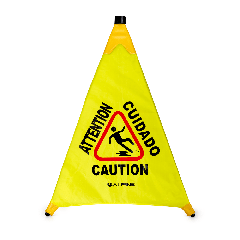 Alpine Industries Multi-Lingual Pop-Up Wet Floor Sign, 32-15/16in x 32-15/16in, Yellow