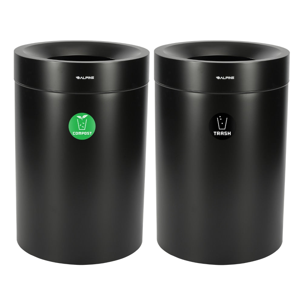 Alpine Industries Stainless Steel Compost And Trash Cans, 50 Gallon, Black, Set Of 2 Cans
