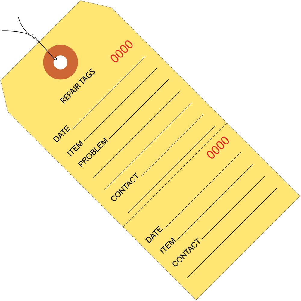 Partners Brand Prewired Repair Tags, 4 3/4in x 2 3/8in, 100% Recycled, Yellow, Case Of 1,000