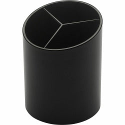 Business Source Large 3-Compartment Plastic Pencil Cup, 3inH x 3inW x 4.1inD, Plastic, Black