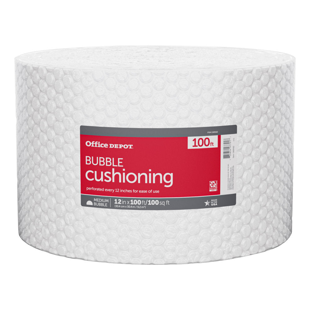 Office Depot Brand Medium Bubble Cushioning, 5/16in Thick, Clear, 12inx100'