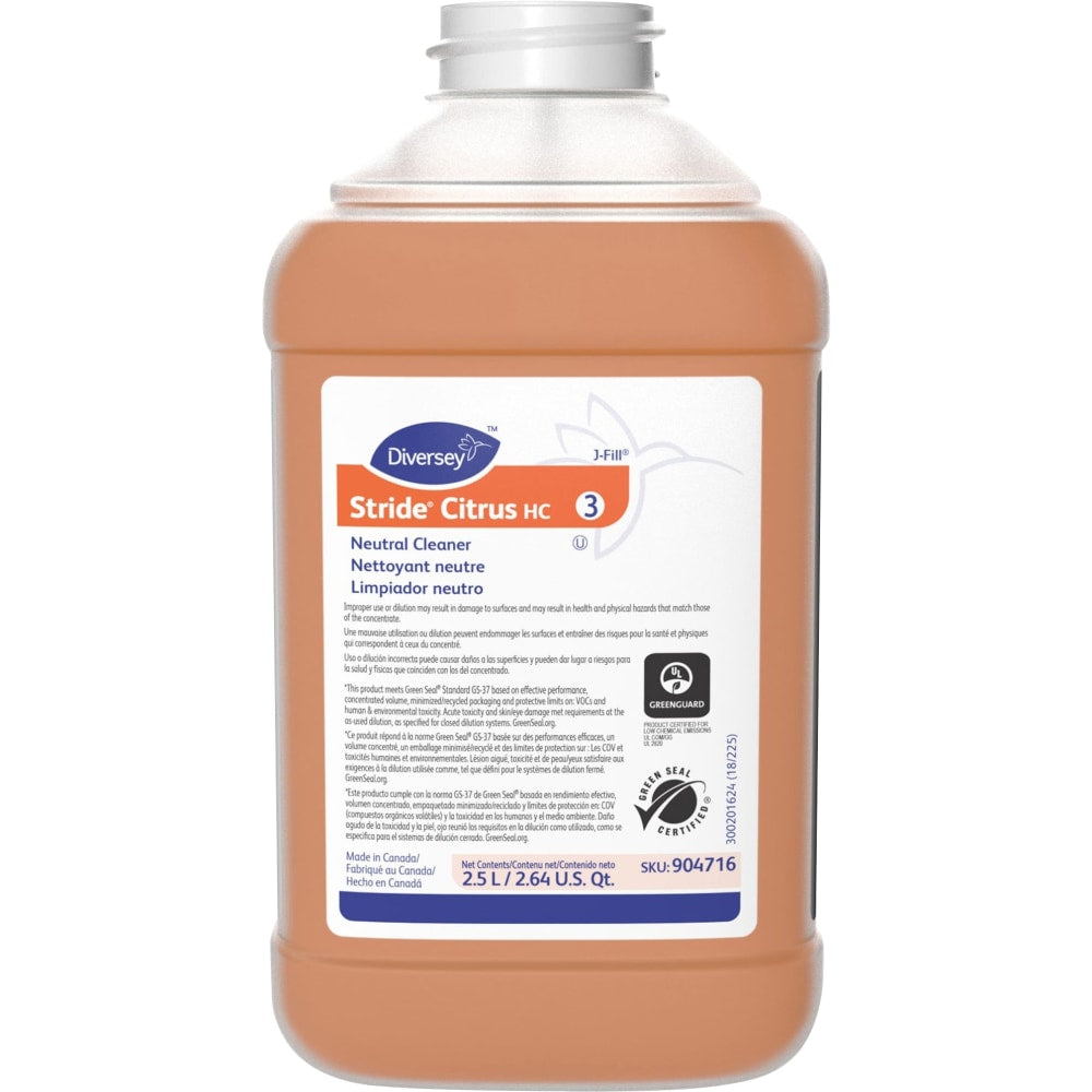 Diversey Stride Citrus HC Neutral Cleaner, Citrus Scent, 2.5L (84.54 oz), J-fill, 2/CT