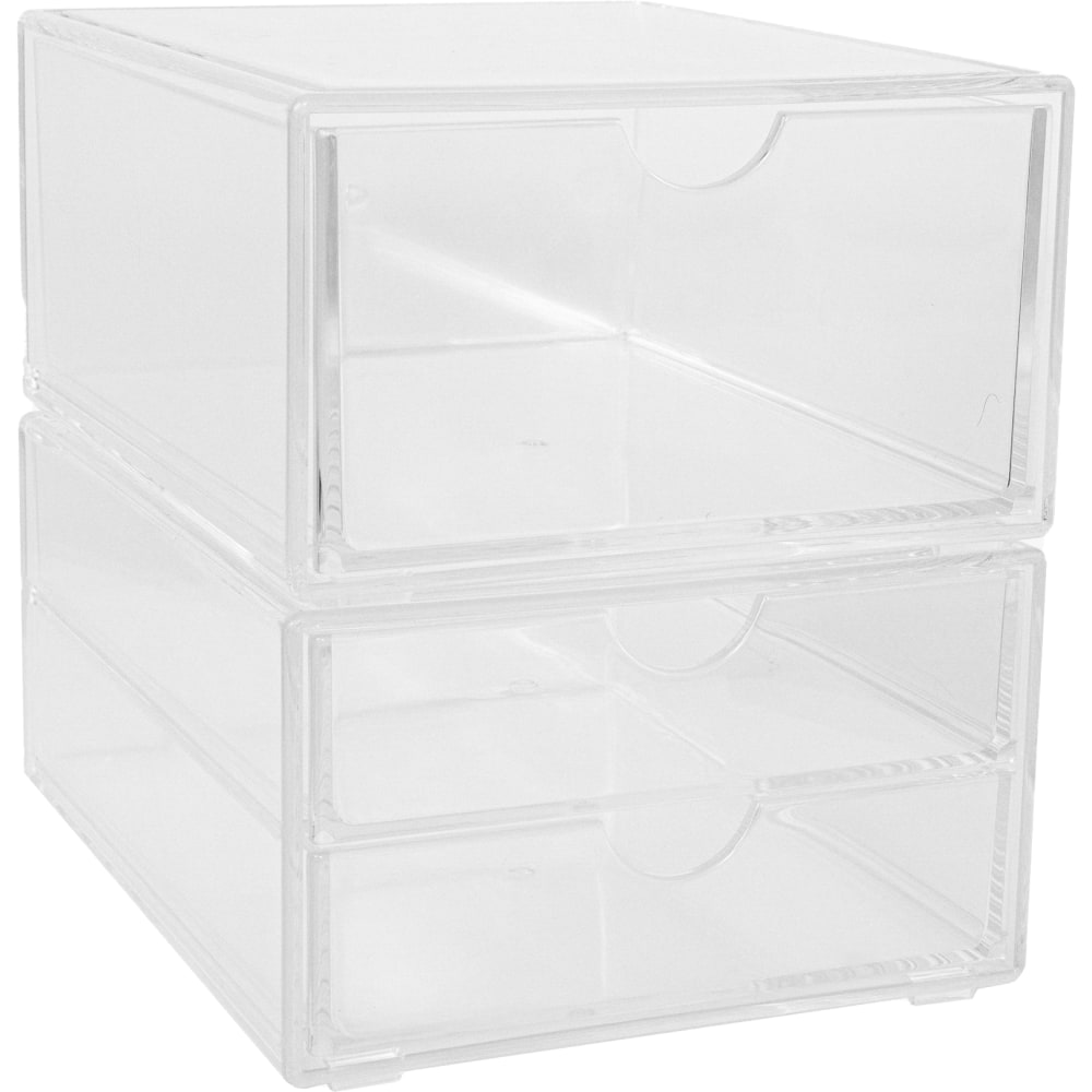 Martha Stewart Brody Stackable Plastic Office Desktop Organizer Boxes, 3-1/2inH x 6inW x 7-1/2inD, Clear, Set Of 2 Boxes