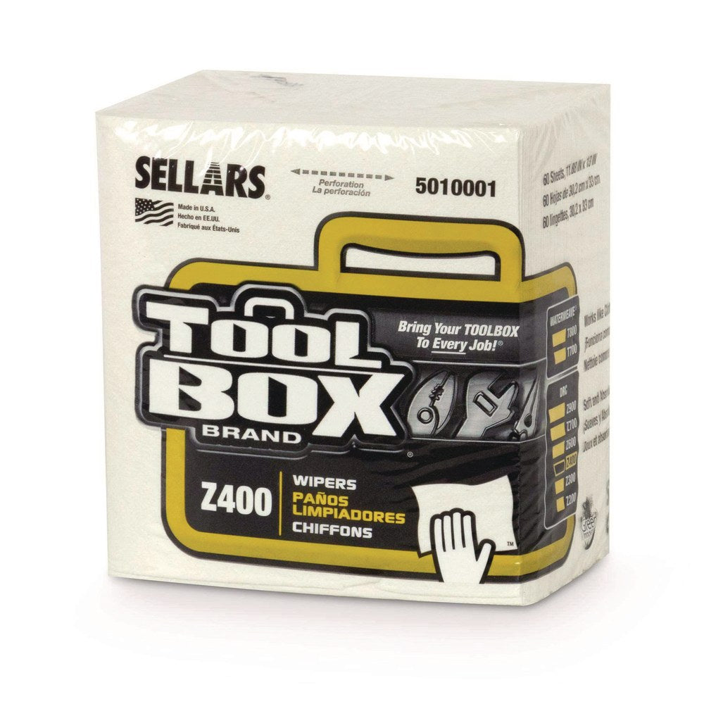 TOOLBOX Z400 Quarterfold Wipers, 1-Ply, 11.87 x 13, White, 60 Sheets per Pack, 12 Packs