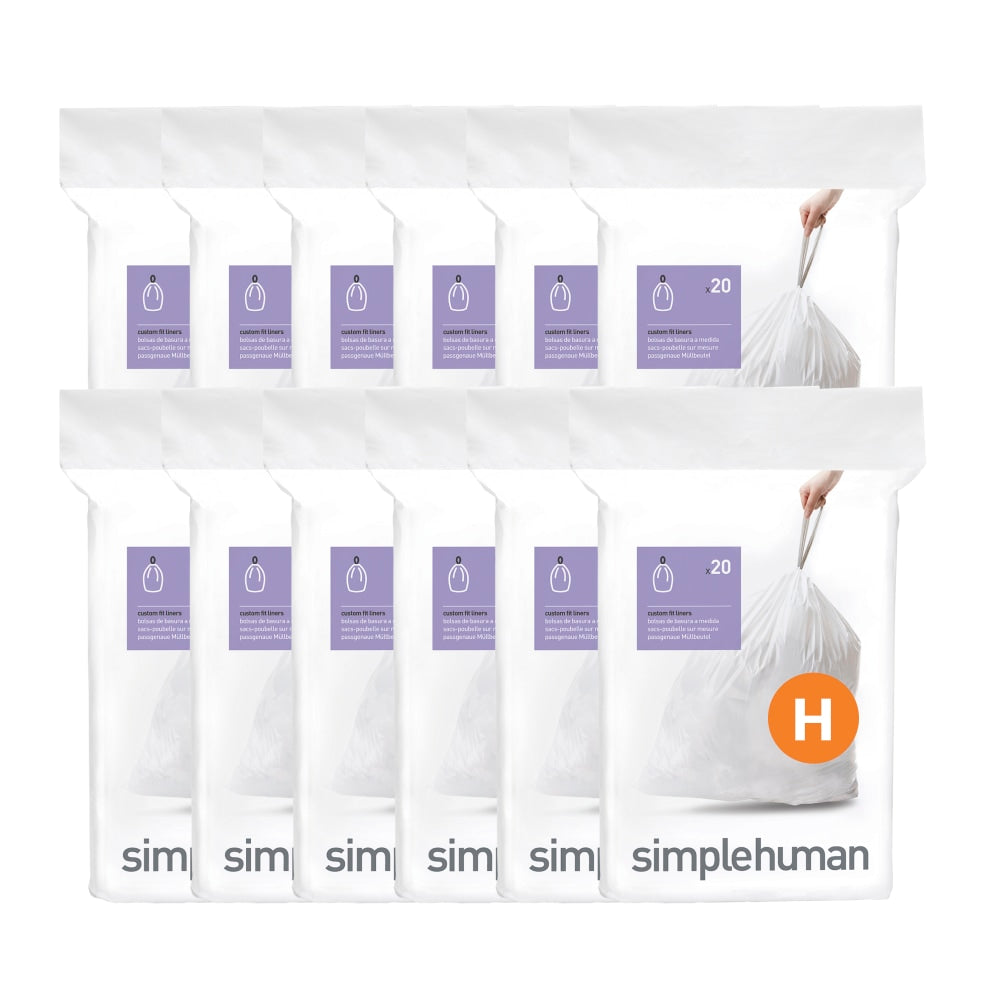 simplehuman Custom Fit Can Liners, H, 0.3 mil, 30-35L/8-9G, White, Pack Of 240