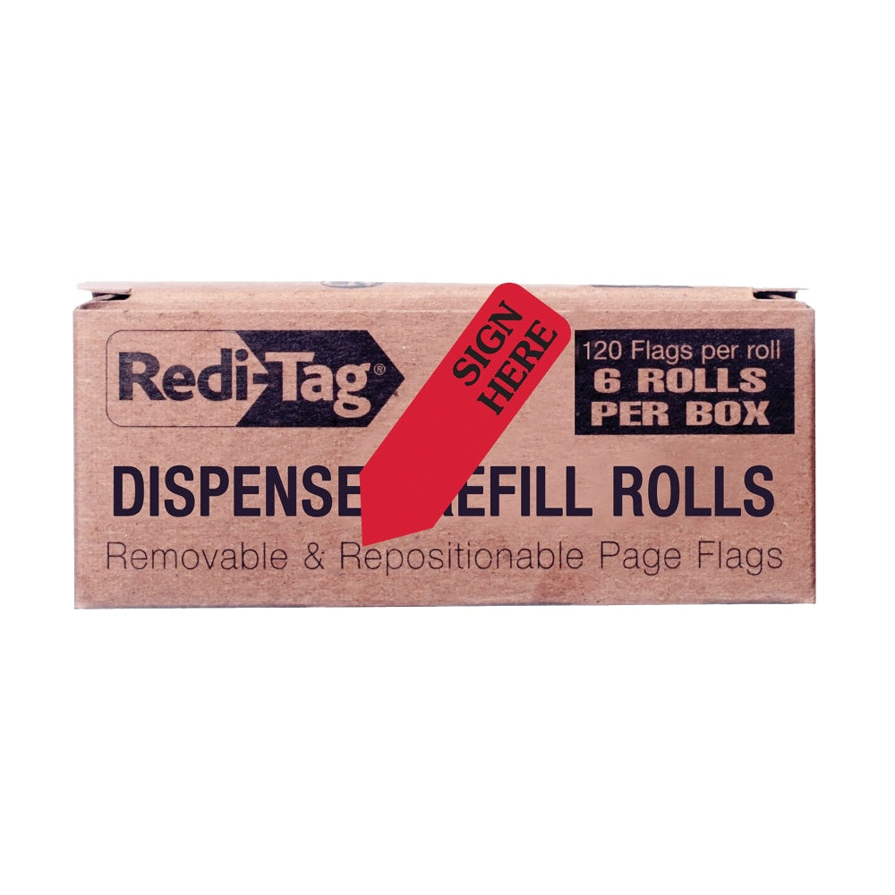 Redi-Tag Preprinted Signature Flags Refill, "SIGN HERE", Red, Removable, 120 Flags Per Roll, 6 Rolls
