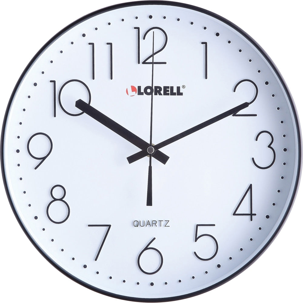 Lorell 12in Round Quiet Wall Clock - Analog - Quartz - Black Case - 1 Each