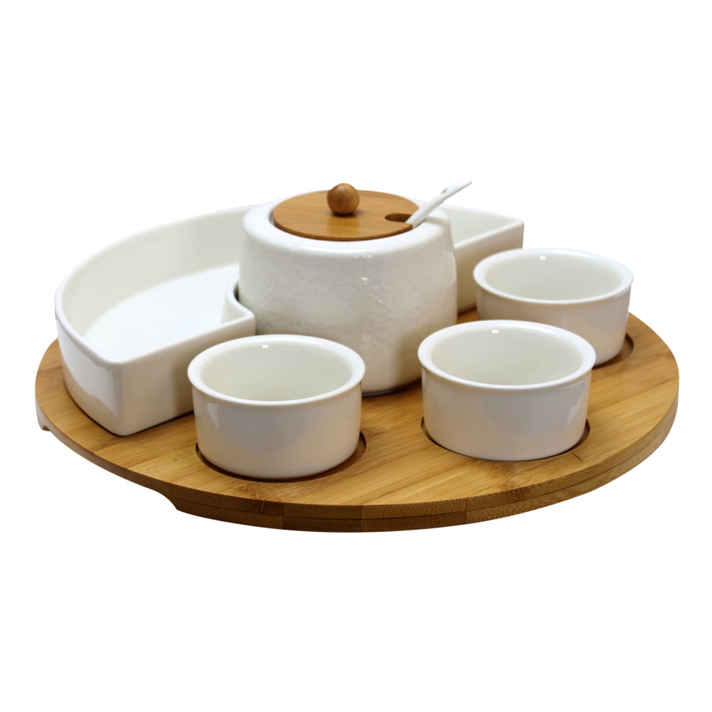 Elama Signature 8-Piece Appetizer Serving Set, White/Bamboo