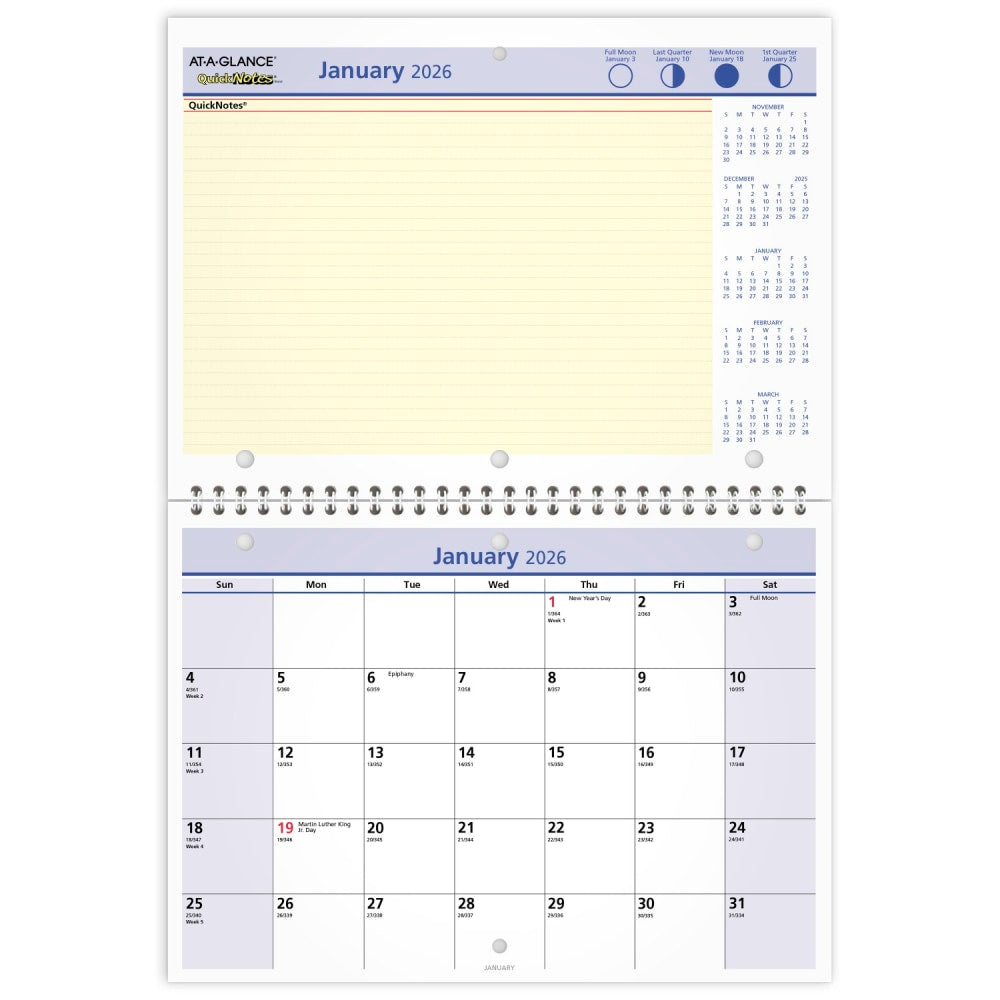 AT-A-GLANCE QuickNotes 2026 Monthly Desk Wall Calendar, Small, 11in x 8in