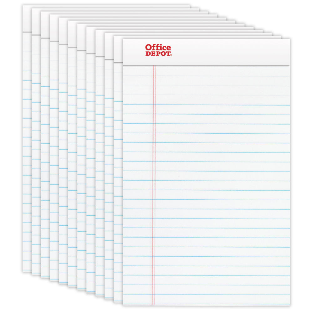 Office Depot Brand Writing Pads, 5in x 8in, Narrow Ruled, 50 Sheets, White, Pack Of 12 Pads