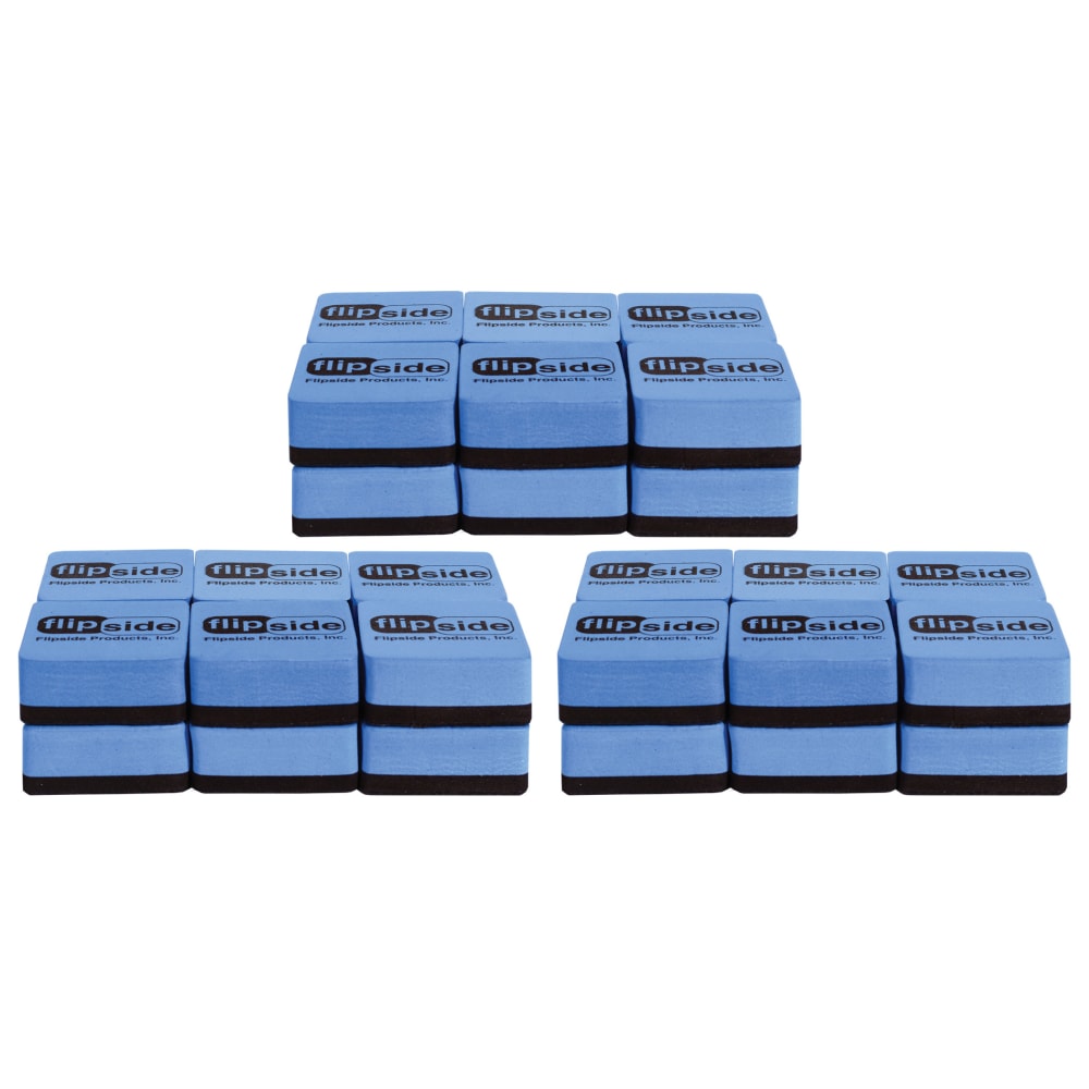 Flipside Magnetic Whiteboard Student Erasers, 2inH x 2inW x 7/8inD, Blue, Pack Of 12 Erasers, Set Of 3 Packs