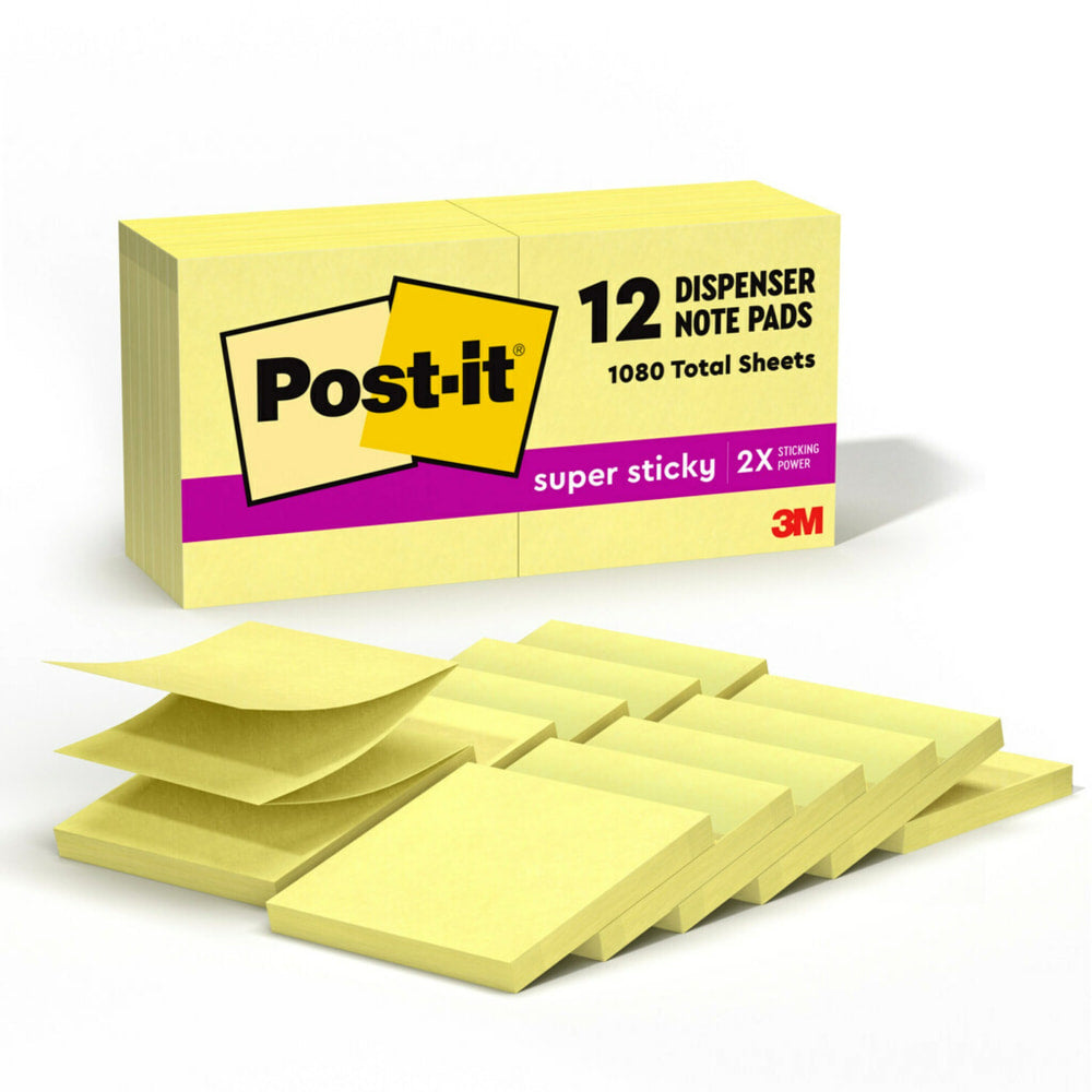 Post-it Super Sticky Pop Up Notes, 3 x 3 in, 12 Sticky Note Pads, 90 Sheets/Pad, 2x the Sticking Power, Back to School Supplies, Canary Yellow
