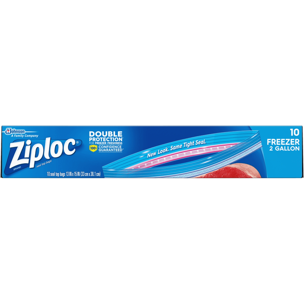 Ziploc 2-Gallon Freezer Bags - Extra Large Size - 2 gal Capacity - 13in - Zipper Closure - Clear - Food, Money, Meat, Poultry, Fish, Soup - 10 / Box