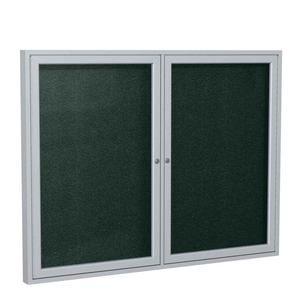 Ghent 2 Door Enclosed Vinyl Bulletin Board, Satin Aluminum Frame, 36inH x 48inW, Ebony