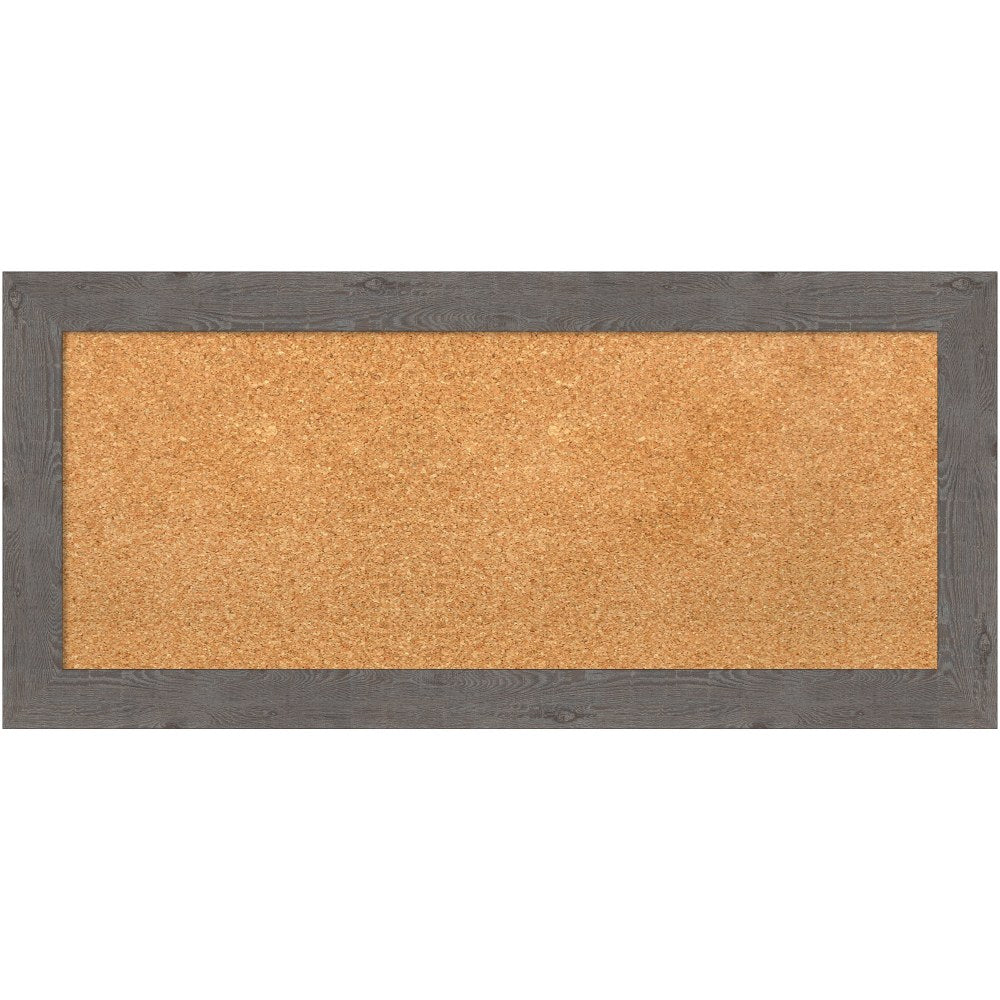 Amanti Art Non-Magnetic Cork Bulletin Board, 33in x 15in, Natural, Rustic Plank Gray Narrow Plastic Frame
