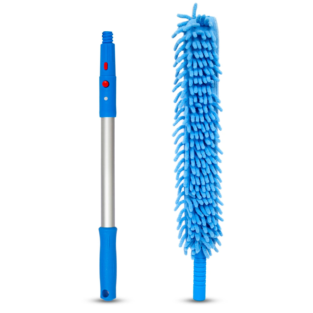 Gritt Commercial 22in Flexible Wand Duster With Microfiber/Chenille Sleeve And 20in Pole, Blue
