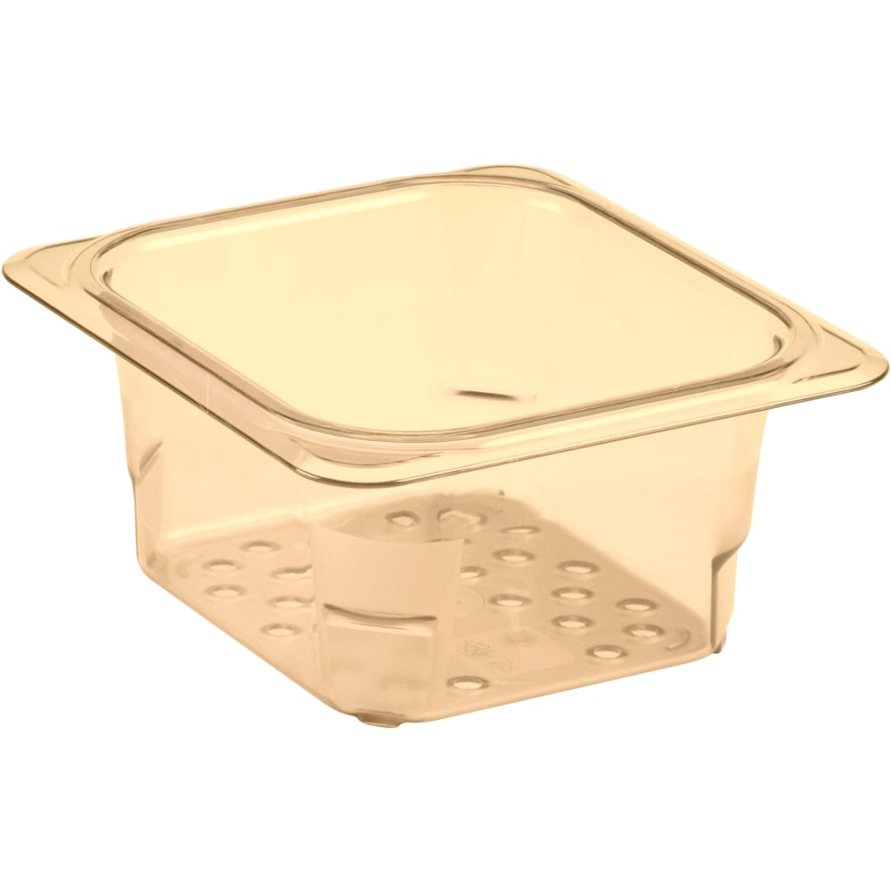 Cambro H-Pan High-Heat GN 1/6 Colander Pans, 3inH x 6-3/8inW x 6-15/16inD, Amber, Pack Of 6 Pans