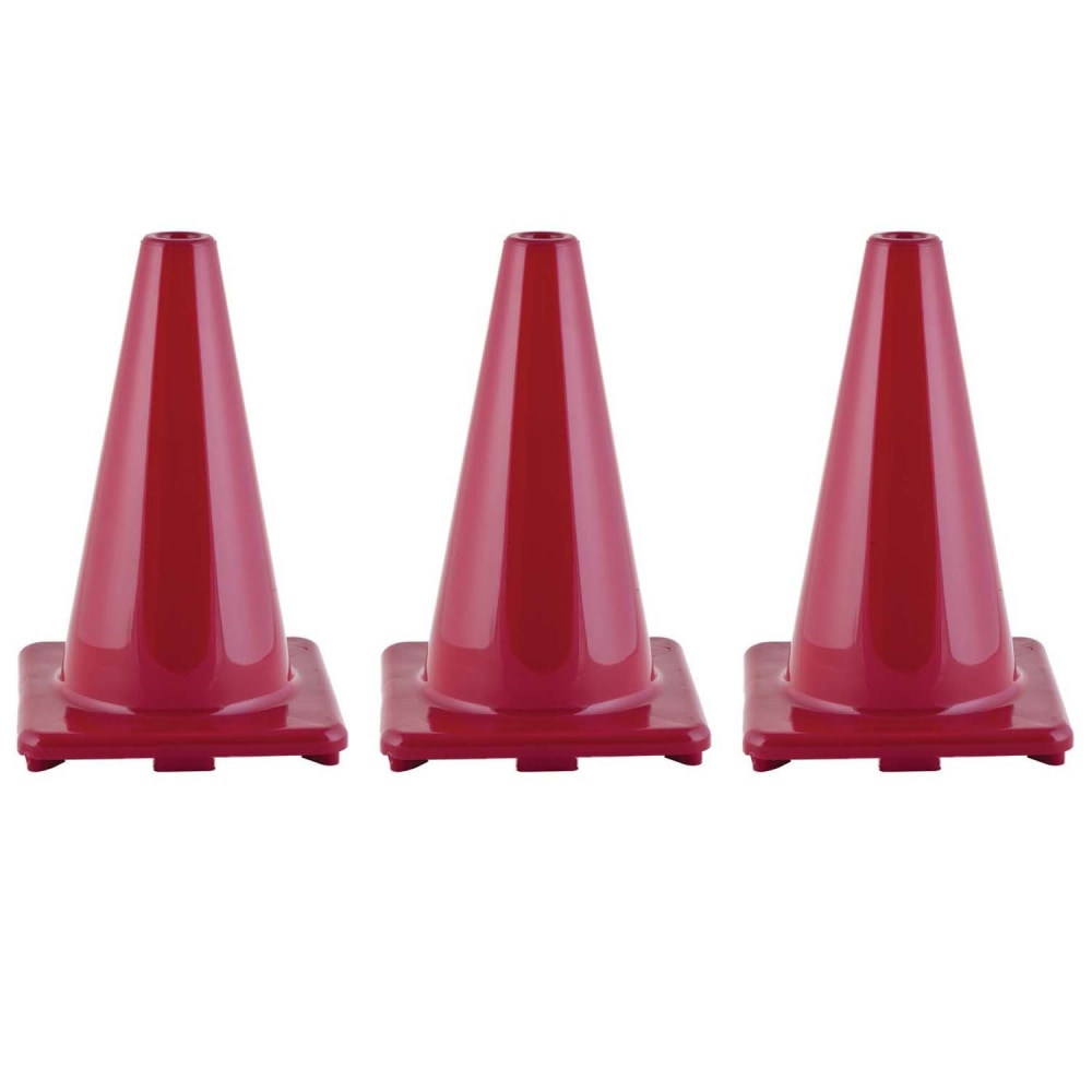 Champion Sports Hi-Visibility Flexible Vinyl Cones, 8in x 12in, Red, Pack Of 3 Cones