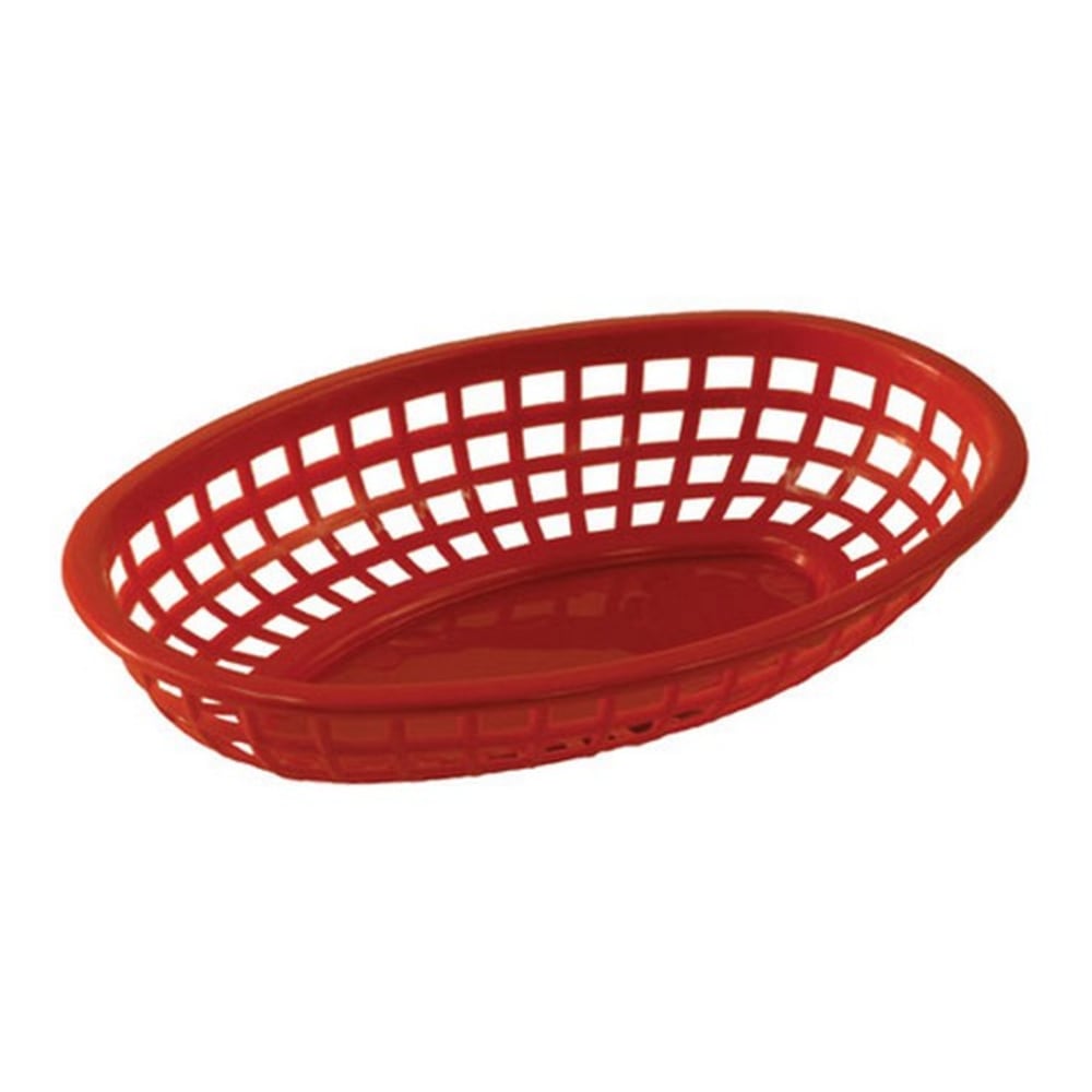 Tablecraft Oval Plastic Serving Baskets, 1-7/8inH x 6inW x 9-3/8inD, Red, Pack Of 12 Baskets