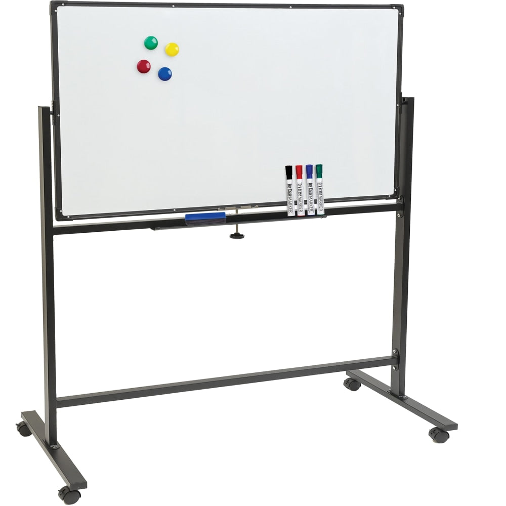 Excello Double-Sided Mobile Magnetic Dry-Erase Whiteboard On Wheels, Steel, 48in x 32in, White, Black Aluminum Frame