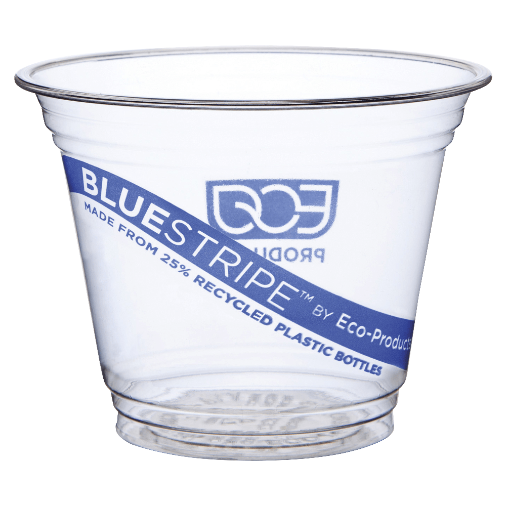 Eco-Products BlueStripe PET Cold Cups, 9 Oz, Clear, Pack Of 1,000
