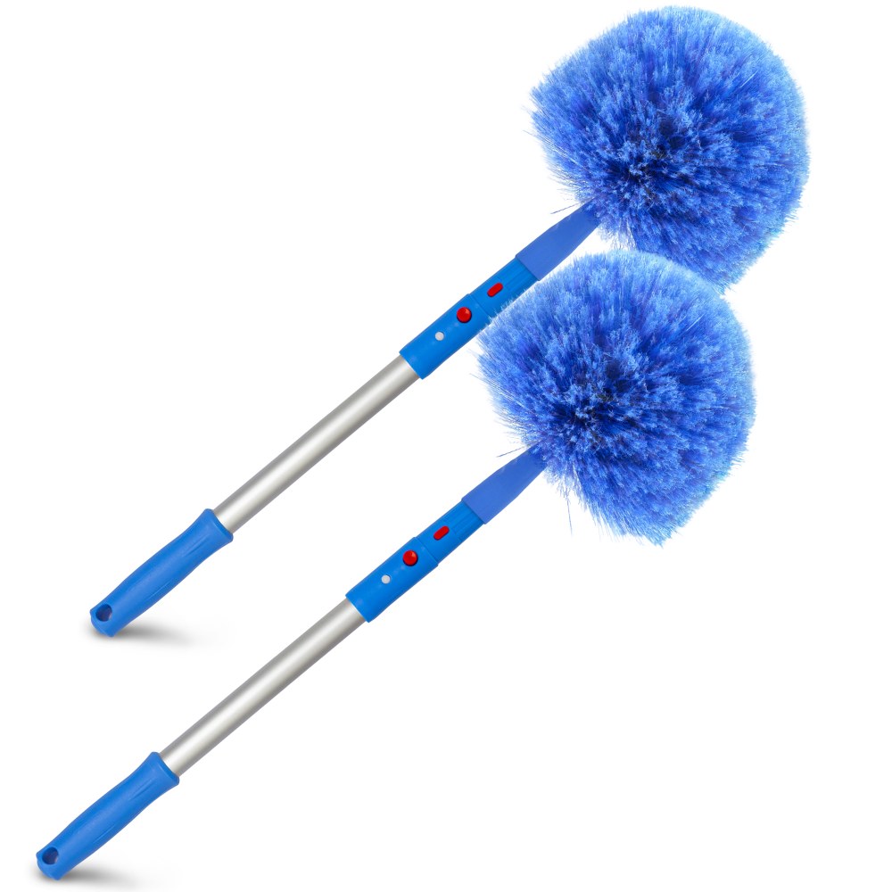 Gritt Commercial Cobweb Duster Brush With Pole, 6-11/16in Brush/20in Pole, Blue/Silver, Pack Of 2