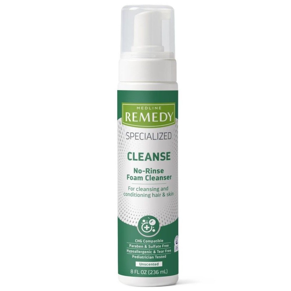 Medline Remedy Specialized No-Rinse Foam Cleanser, Unscented, 8 Oz, Case Of 12 Bottles