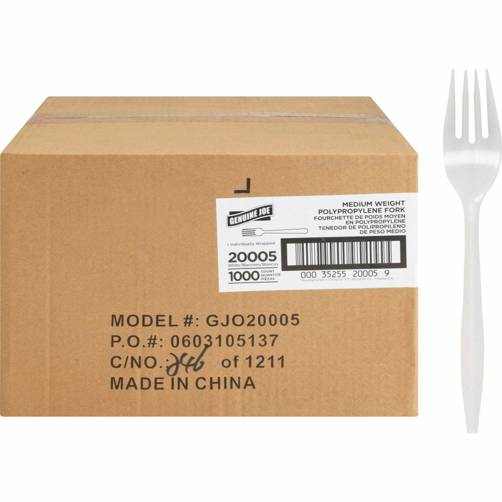Genuine Joe Individually Wrapped Fork - 1 Piece(s) - Fork - 1 x Fork - Disposable - White - 1000/Carton