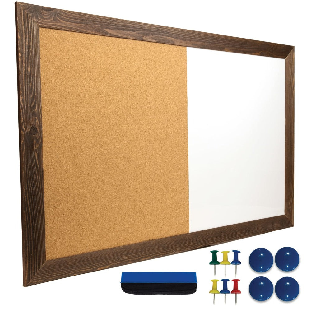 Excello Magnetic Dry-Erase Whiteboard Cork Combo Board, 24inH x 36inW x 1-7/16in, Brown