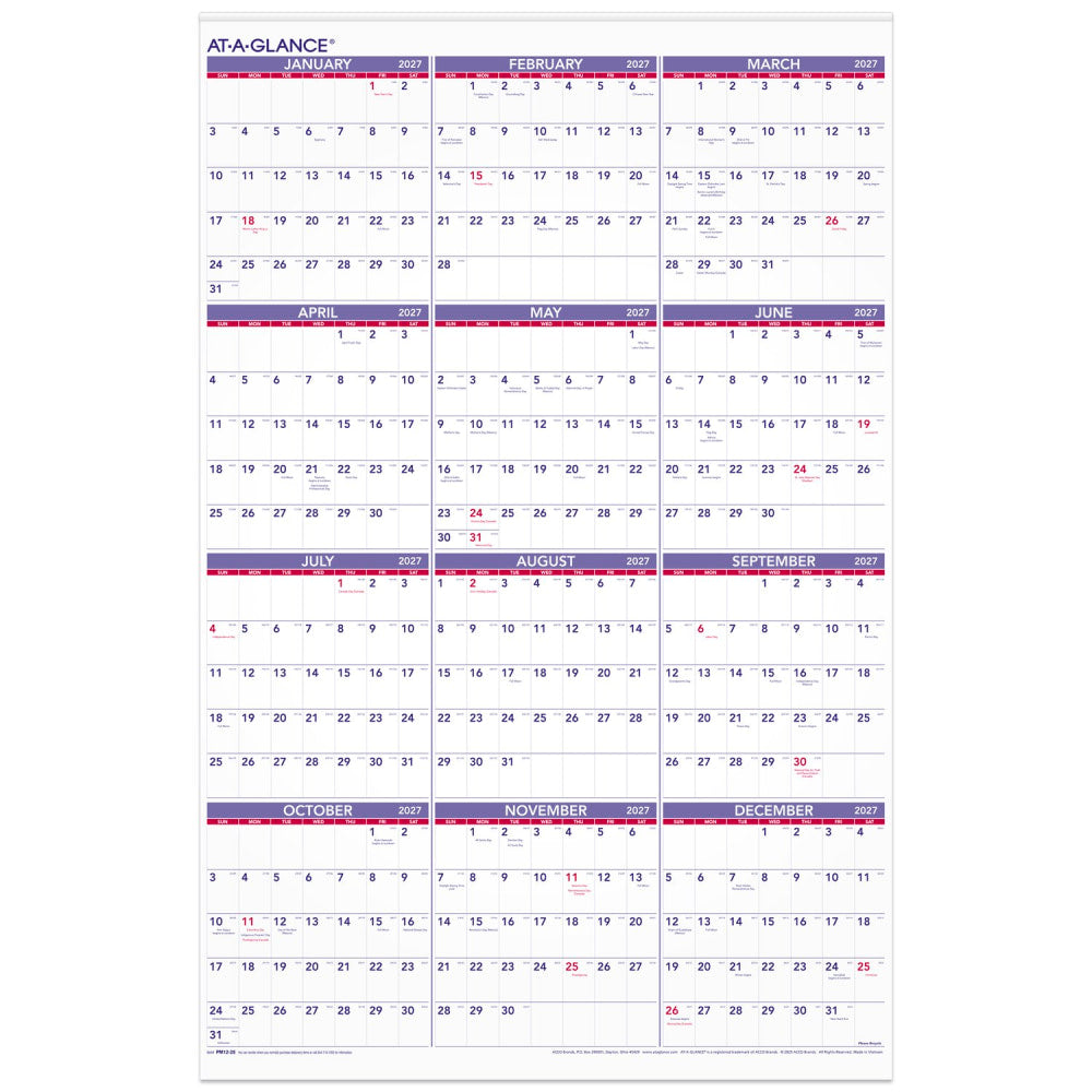 AT-A-GLANCE 2027 Yearly Wall Calendar, Extra Large, 24in x 36in