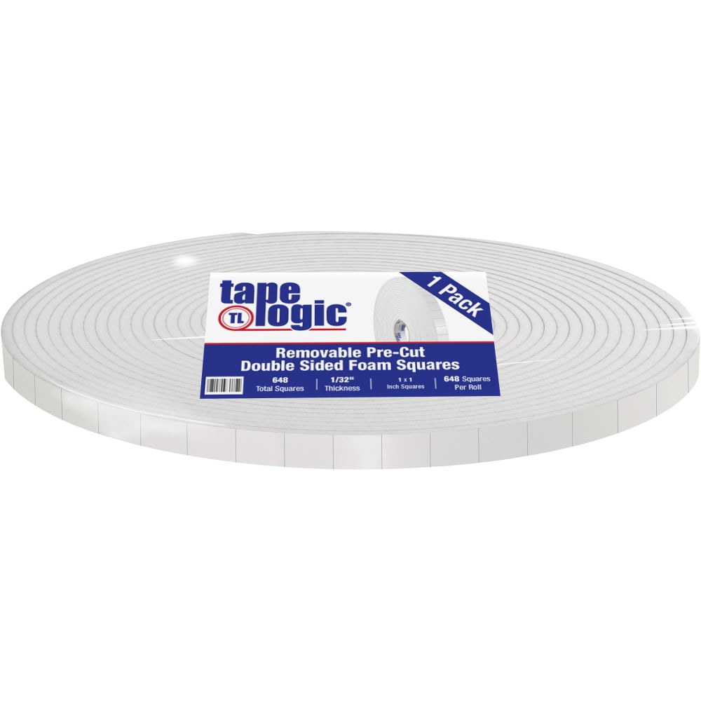 Tape Logic Removable Double-Sided Foam Squares, 3in Core, 1in x 1in, White, Roll Of 648