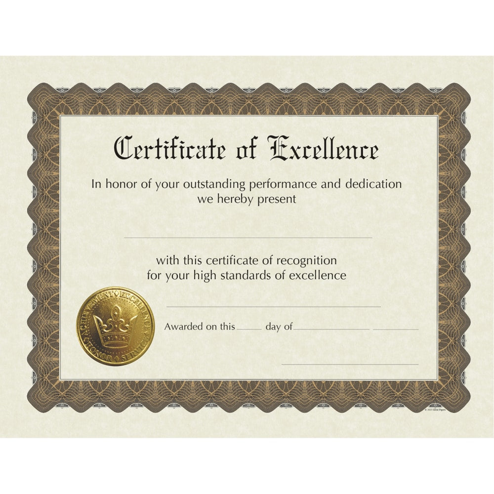 Great Papers! Participation Stock Certificates, 8-1/2in x 11in, Excellence, Pack Of 6 Certificates
