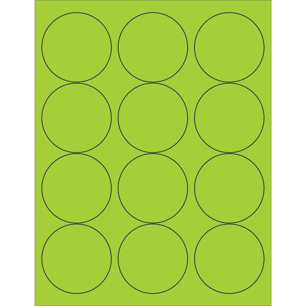 Tape Logic Labels, LL194GN, Circle, 2 1/2in, Fluorescent Green, Case Of 1,200