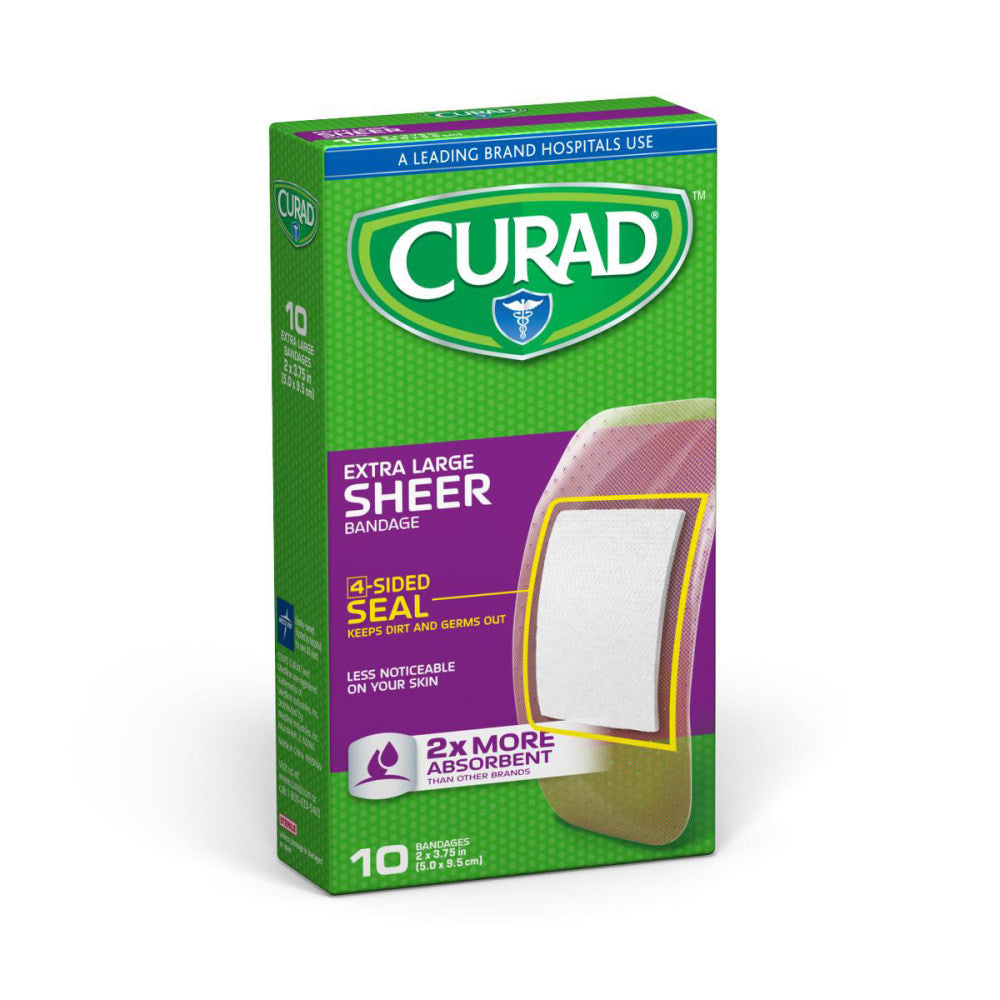 CURAD Sheer Adhesive Bandages, 2in x 3 3/4in, Case Of 24