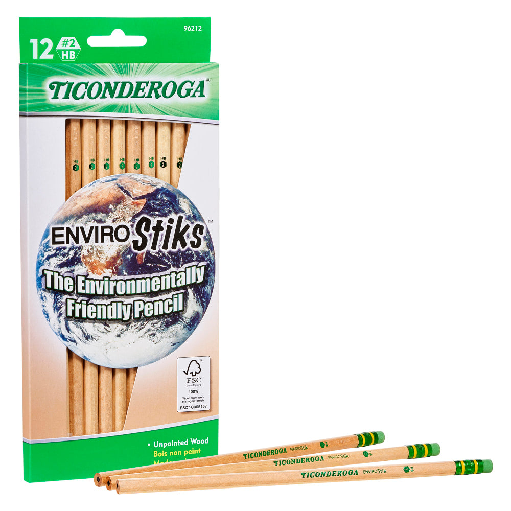 Ticonderoga EnviroStik Pencils, Presharpened, #2 Lead, Soft, Pack of 12
