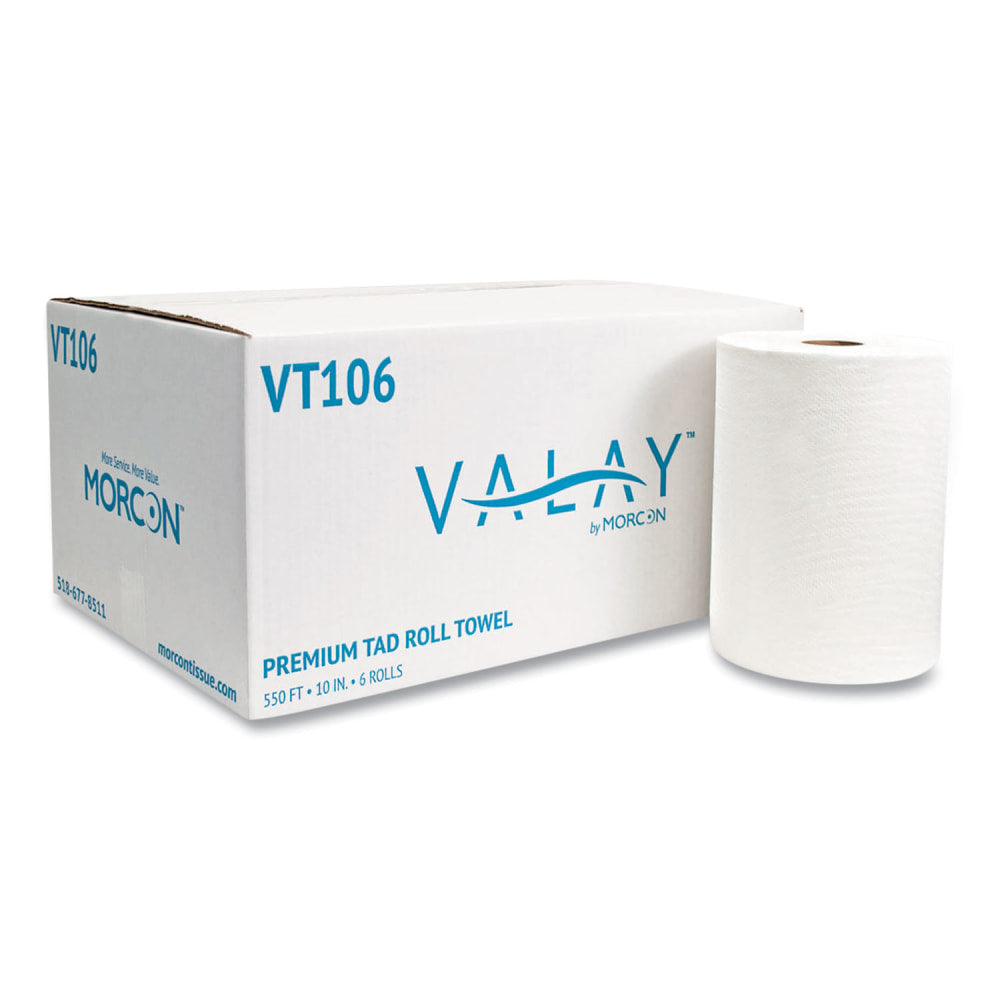 Morcon Tissue 10 Inch TAD Roll Towels, 1-Ply, 10in x 550 ft, White, 6 Rolls/Carton