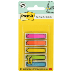 Post-it Notes Arrow Flags, 1-3/4in x 1/2in, Assorted Bright Colors, Pack Of 100 Flags
