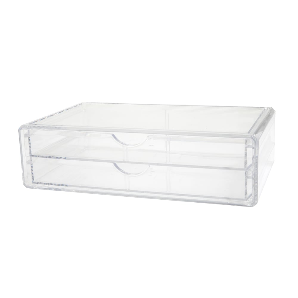Martha Stewart Brody Plastic Stackable Office Desktop Organizer Box With 2 Drawers, 2inH x 7-3/4inW x 12-3/4inD, Clear