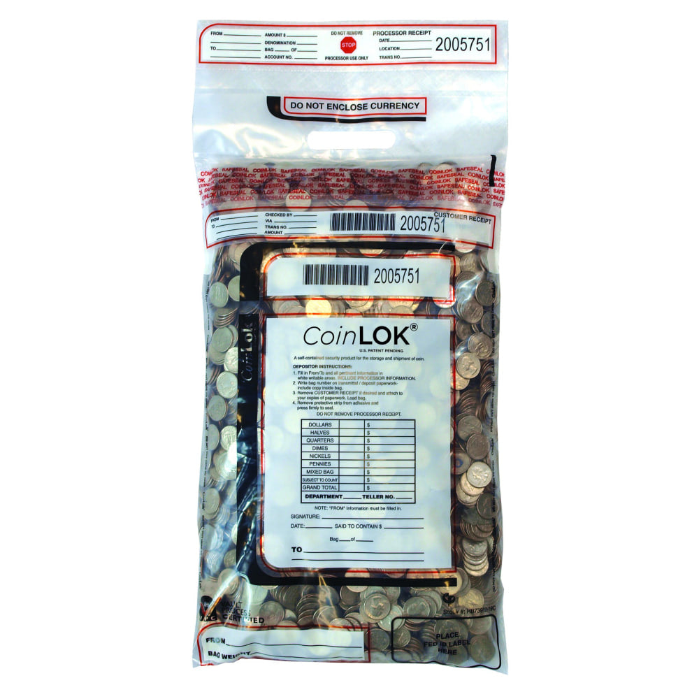 CONTROLTEK CoinLOK Coin Bag 12 x 25, Clear 50/Pack