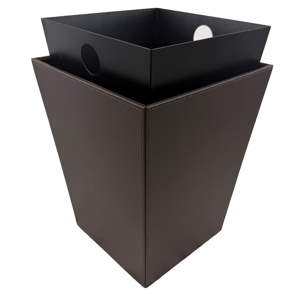 Hospitality Source Wood/Metal Waste Bins, 9-1/2in x 9-1/2in x 12-1/2in, Mocha Brown, Set Of 6 Bins