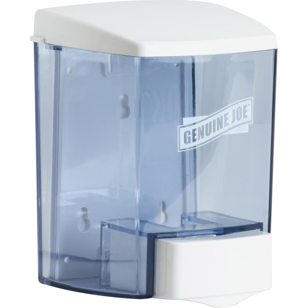 Genuine Joe 30 oz Soap Dispenser - Manual - 30 fl oz Capacity - See-through Tank, Water Resistant, Soft Push - Clear - 1 Each