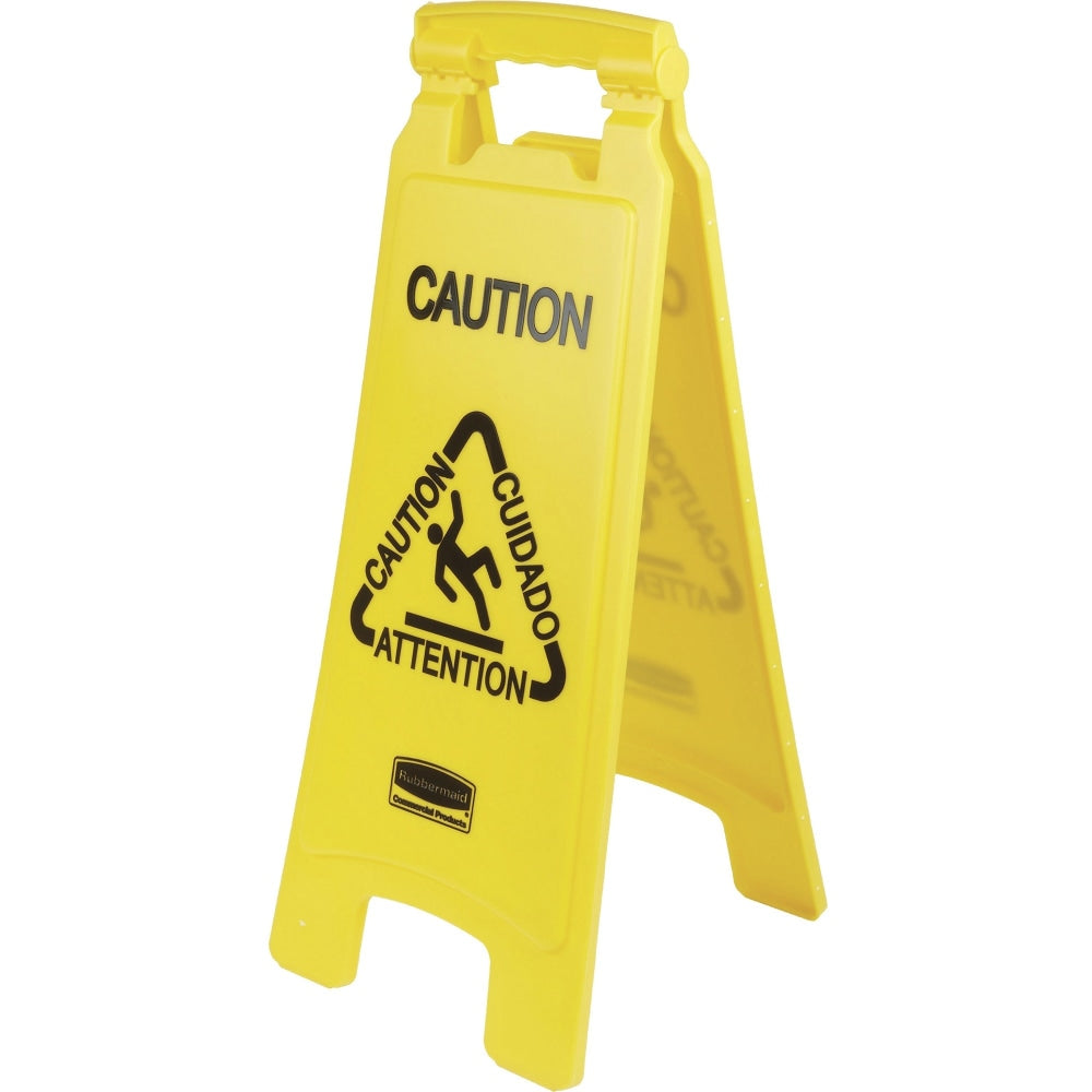 Rubbermaid Commercial Multi-Lingual Caution Floor Sign - 6/Carton - Caution, Cuidado, Attention Print/Message - 611200YWCT