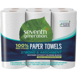 Seventh Generation 100% Recycled Paper Towels - 2 Ply - 11in Width x 5.40in Length - 140 Sheets/Roll - White - Paper - 6/Pack - 4 / Carton