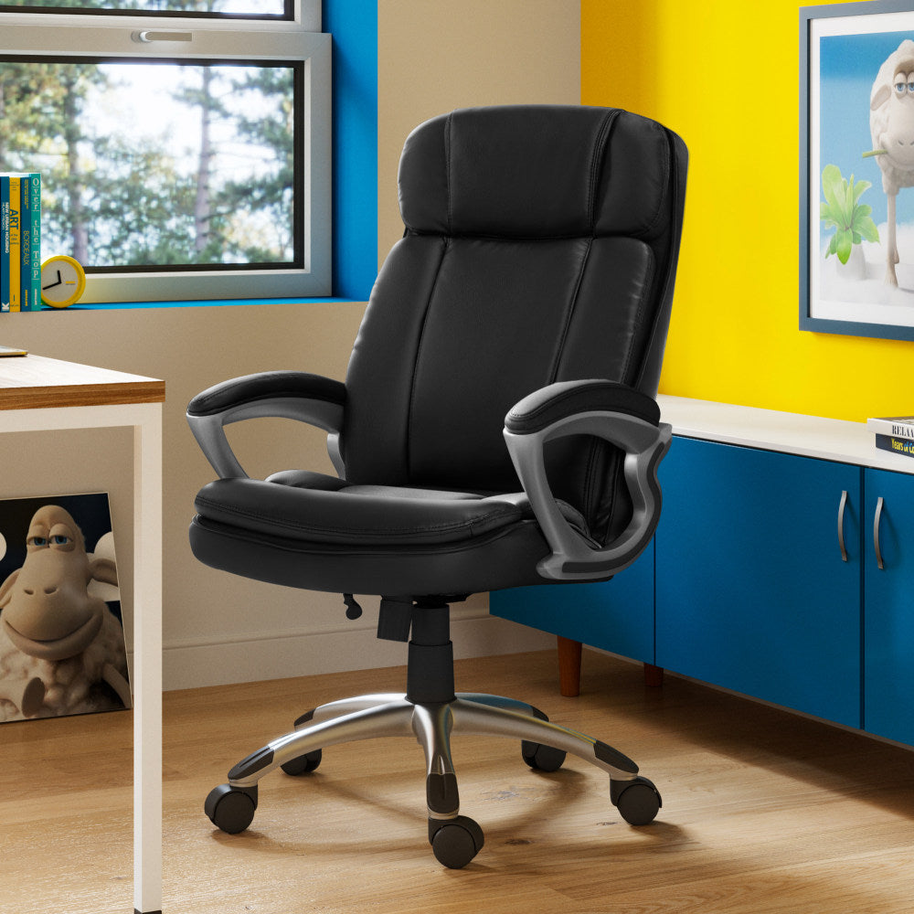Serta Big And Tall Ergonomic Bonded Leather High-Back Office Chair, Black/Silver