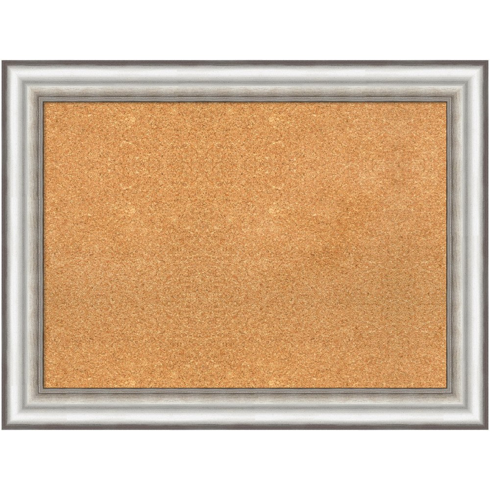 Amanti Art Cork Bulletin Board, 33in x 25in, Natural, Salon Silver Polystyrene Frame