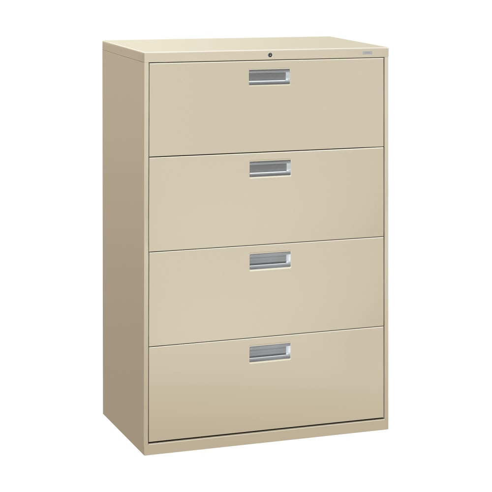 HON Brigade 600 36inW x 18inD Lateral 4-Drawer File Cabinet, Putty