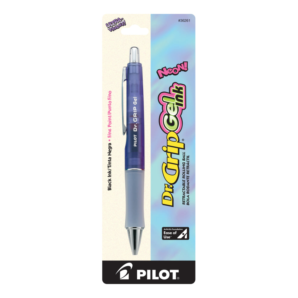 Pilot Dr. Grip Gel Rollerball Pen, Fine Point, 0.7 mm, Ultraviolet Barrel, Black Ink